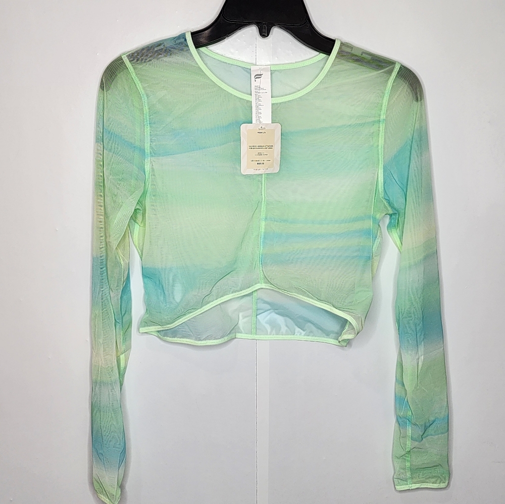 Fabletics Mesh Long Sleeve Crop Top, Athletic Sports Bra Cover, Sz L, BRAND NEW